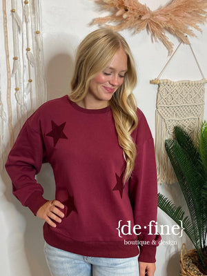 Burgundy or Olive Sweatshirt with Chenille Stars