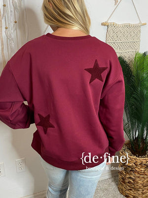 Burgundy or Olive Sweatshirt with Chenille Stars