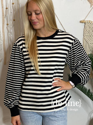 Black or Red and White Striped Balloon Sleeve Tee