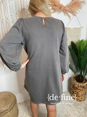 Charcoal or Brick T-Shirt Dress with Large Applique Flower