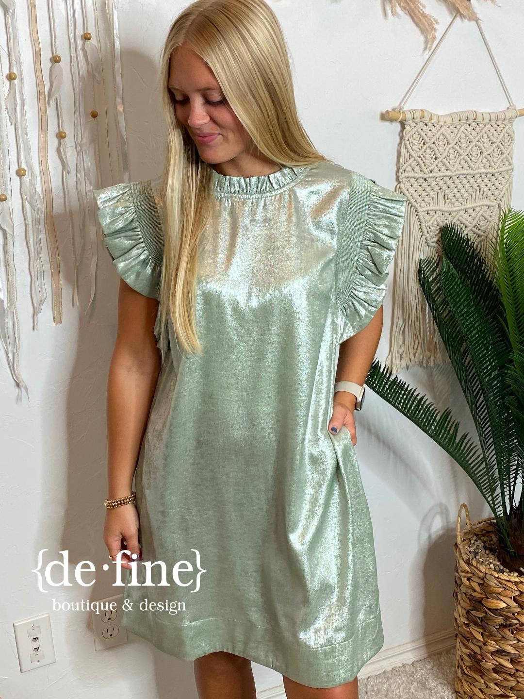 Metallic Sage Tunic Dress