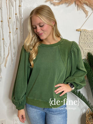 Mineral Washed Green Sweatshirt Blouse