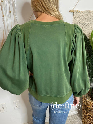 Mineral Washed Green Sweatshirt Blouse