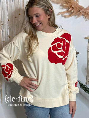 Sweatshirt with Applique Rose in 2 Colors