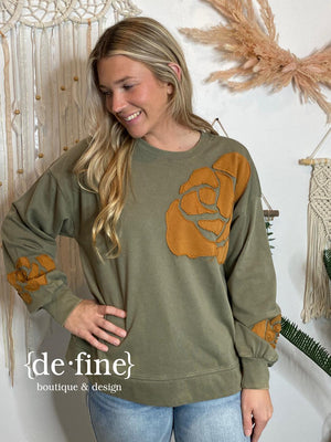 Sweatshirt with Applique Rose in 2 Colors