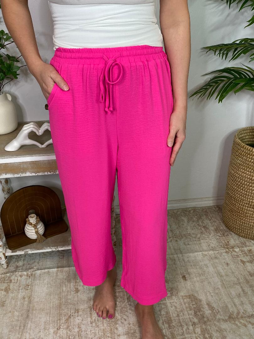 Hot Pink, Red or Black Drawstring Crop Pants