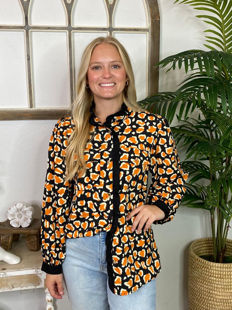 Black and Orange Leopard Blouse