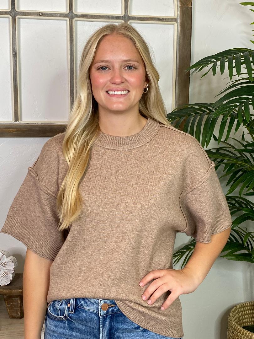 Mocha Marled 3/4 Sleeve Lightweight Sweater