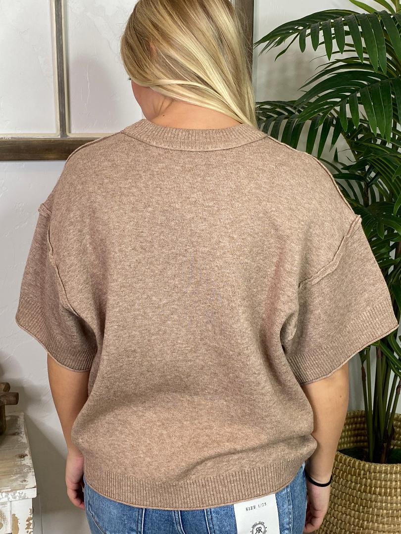 Mocha Marled 3/4 Sleeve Lightweight Sweater