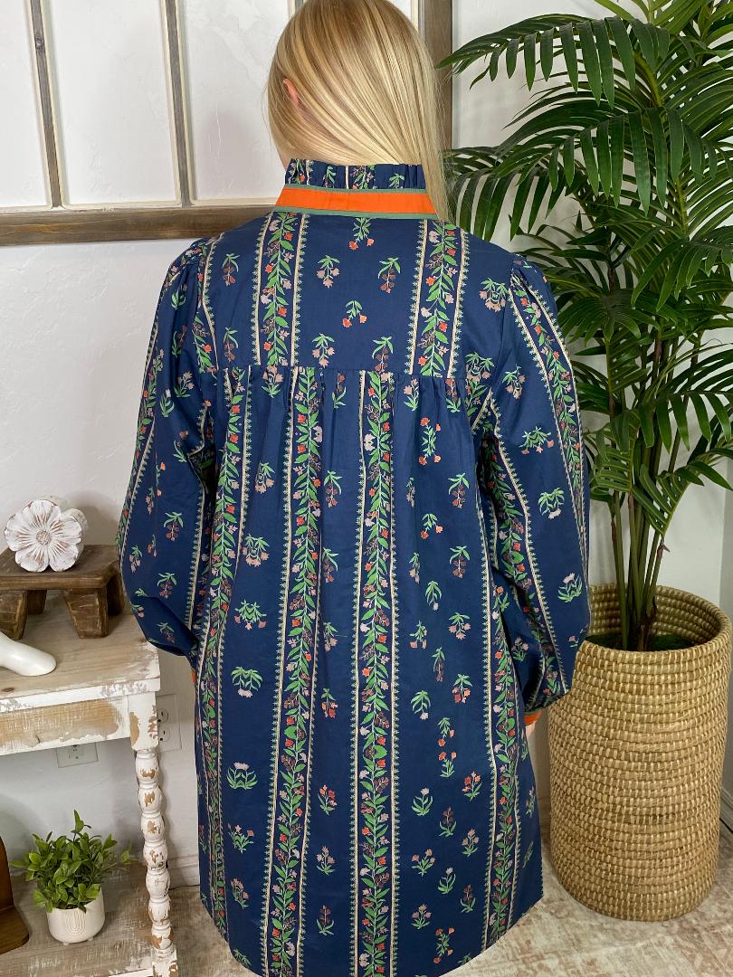 Navy and Orange Floral Dress