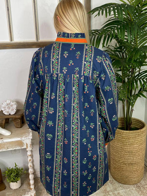 Navy and Orange Floral Dress