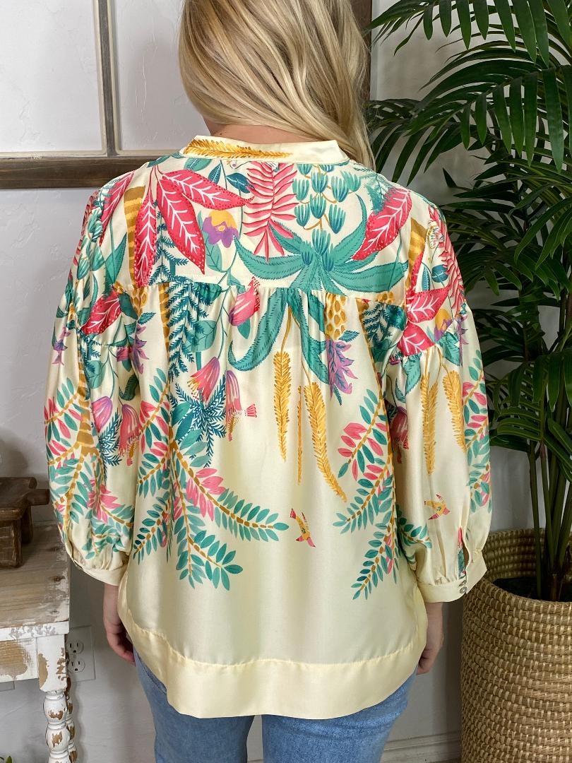 Satin Ivory Top with Florals