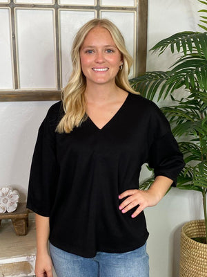 Black or White V-Neck 3/4 Sleeve Top - Super Soft!
