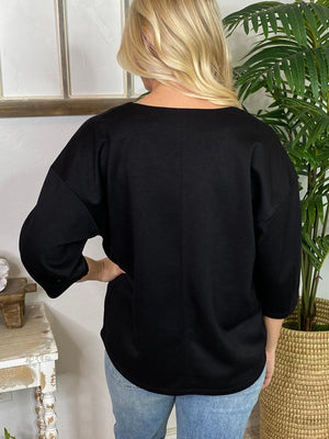 Black or White V-Neck 3/4 Sleeve Top - Super Soft!
