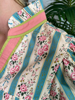 Floral Stripes Midi V-Neck Dress