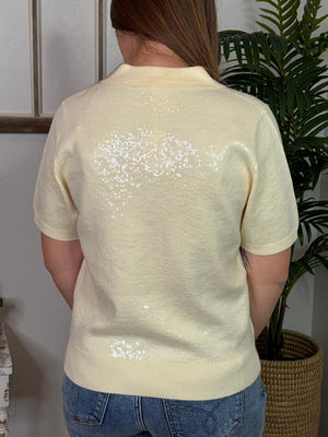 Red or Cream Sequin Polo Style Top