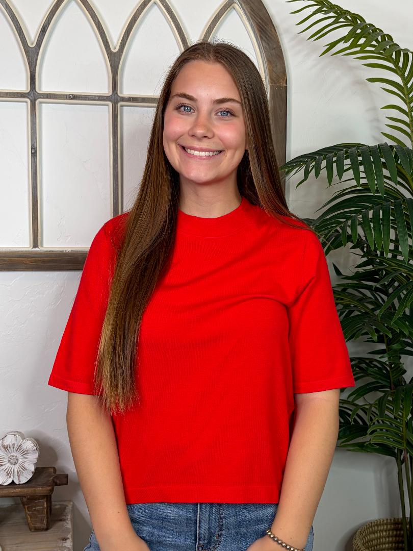 Red, Oatmeal or Black Lightweight Short Sleeve Sweater