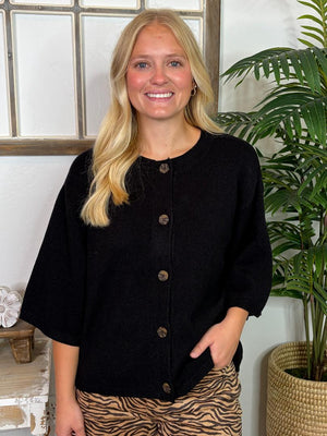 Oatmeal or Black 1/2 Sleeve Button Up Cardigan