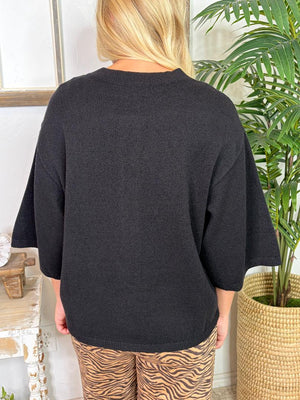 Oatmeal or Black 1/2 Sleeve Button Up Cardigan