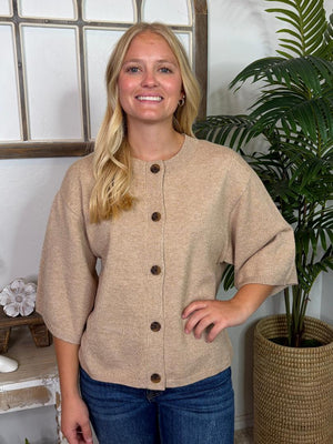 Oatmeal or Black 1/2 Sleeve Button Up Cardigan