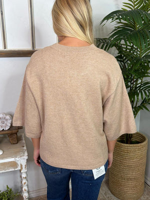 Oatmeal or Black 1/2 Sleeve Button Up Cardigan