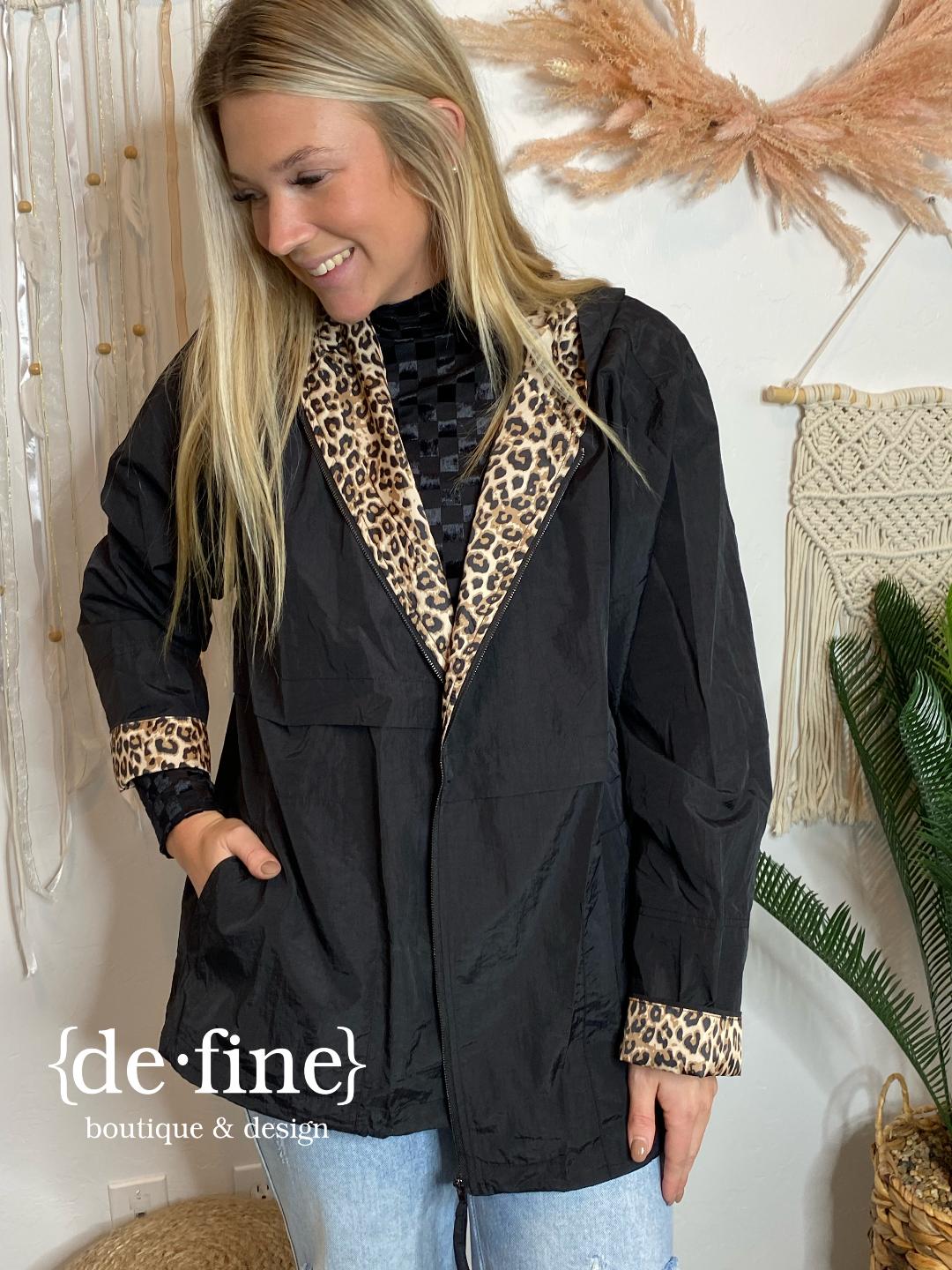 Black Jacket with Leopard Lining in Curvy