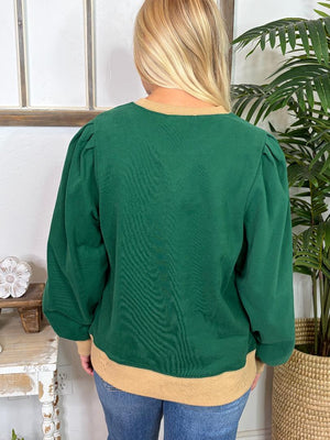 Hunter Green Sweatshirt with Tan Trim