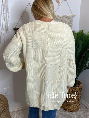 Checkered Knit Cardigan in Cream, Kelly Green or Brick