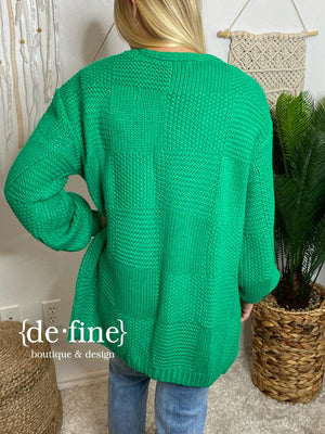 Checkered Knit Cardigan in Cream, Kelly Green or Brick