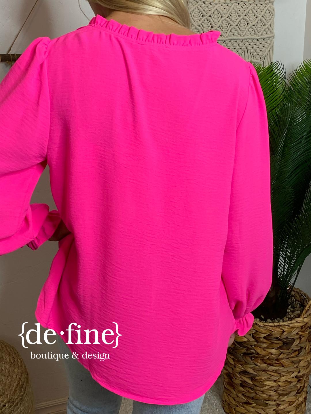 Hot Pink V-Neck Pullover Blouse