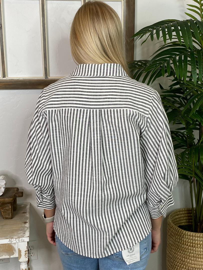 Black and White Striped Button Up