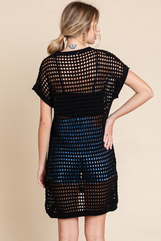 Black Crochet Swimsuit Cover or Dress