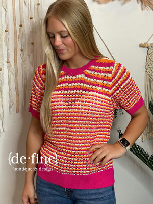 Orange, Hot Pink and White Striped Summer Sweater