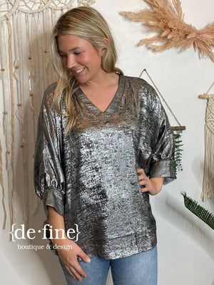 Black Metallic Batwing Blouse