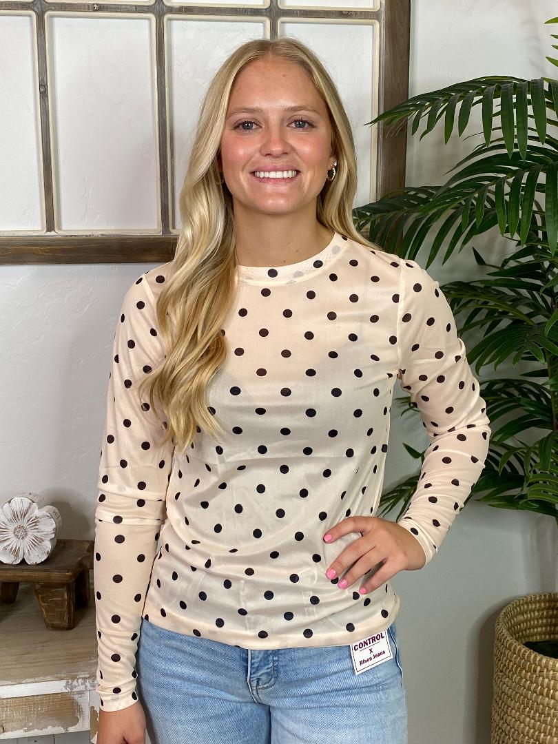 Light Peach Polka Dot Sheer Top