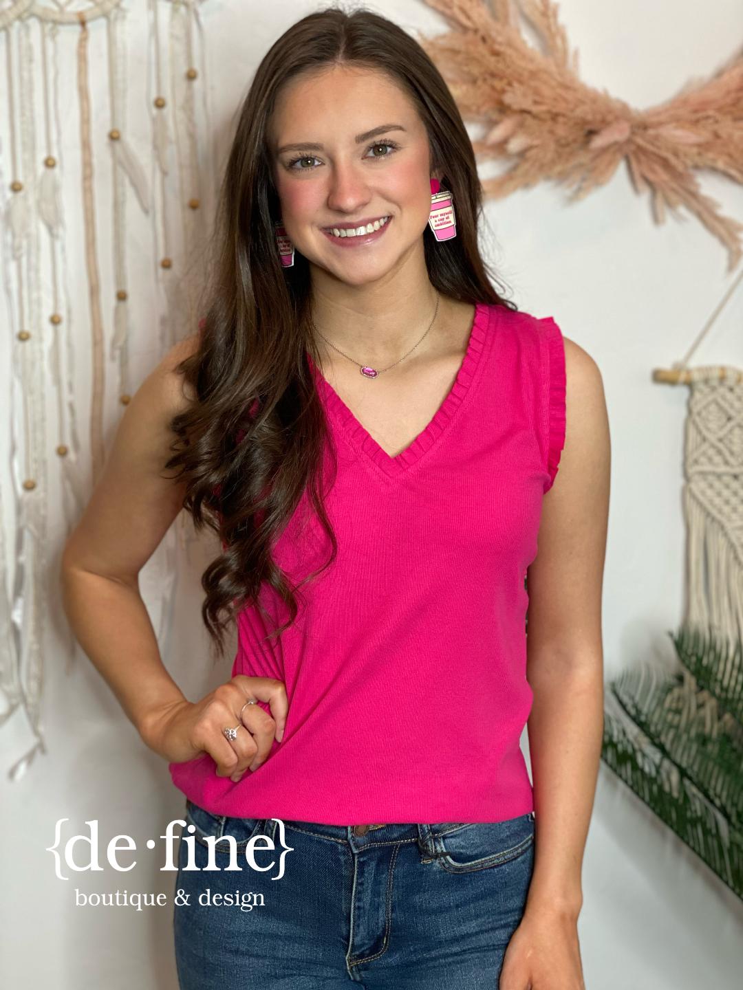 V-Neck Tank with Ruffle Edges in Multiple Colors