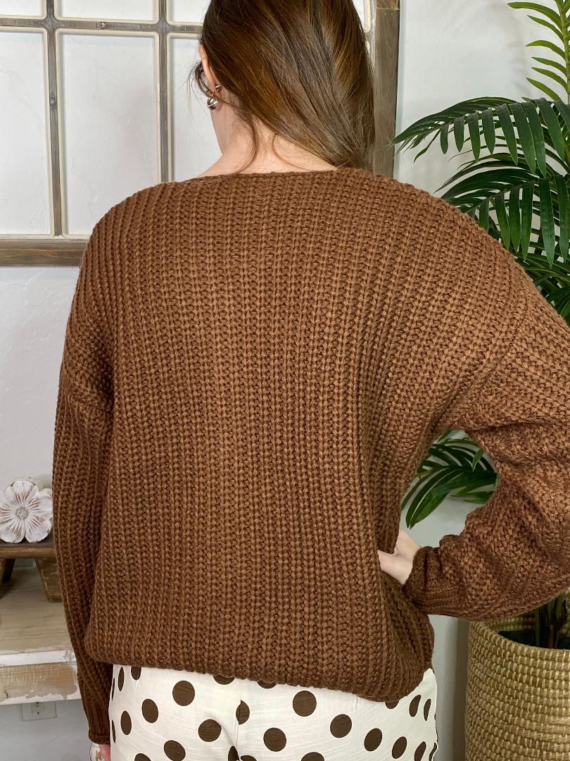 Brown Cardigan with Large Gold Buttons