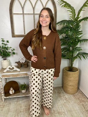 Brown Cardigan with Large Gold Buttons