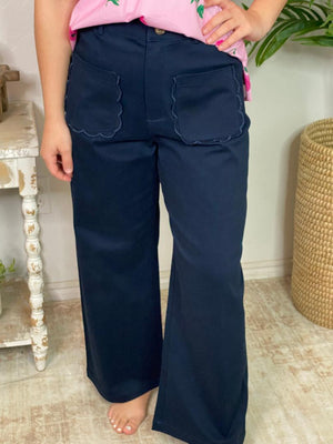 Navy Pants with Scallop Pockets