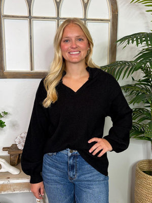 Black V-Neck Collared Sweater