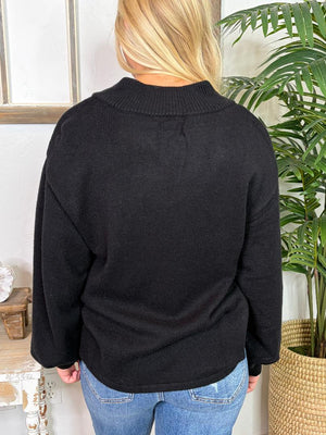 Black V-Neck Collared Sweater