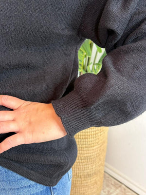 Black V-Neck Collared Sweater