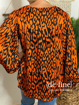 Black and Orange Leopard Blouse