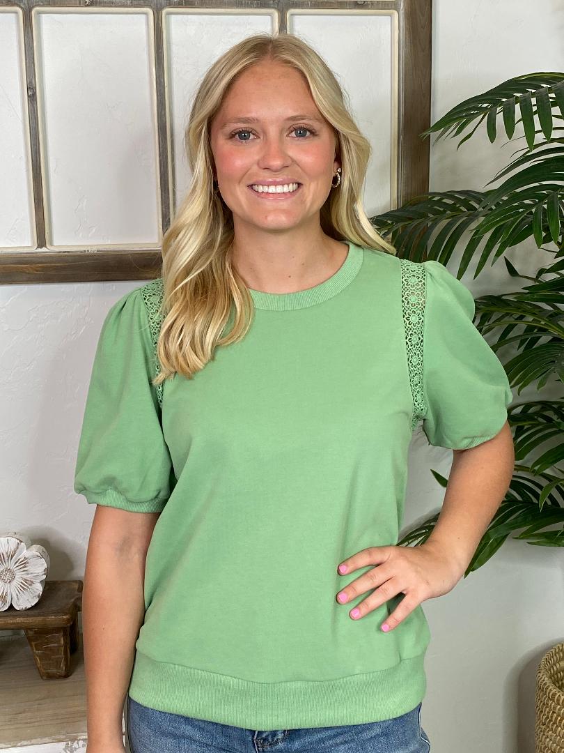 Sea Green or White Top with Lace Sleeve Detail