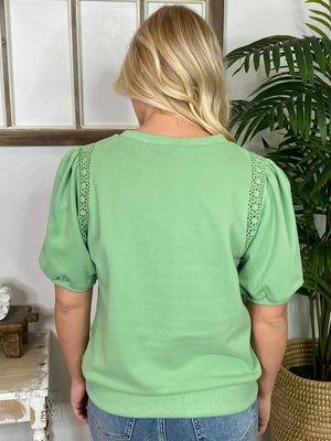 Sea Green or White Top with Lace Sleeve Detail