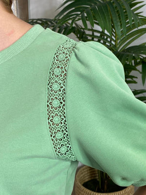 Sea Green or White Top with Lace Sleeve Detail