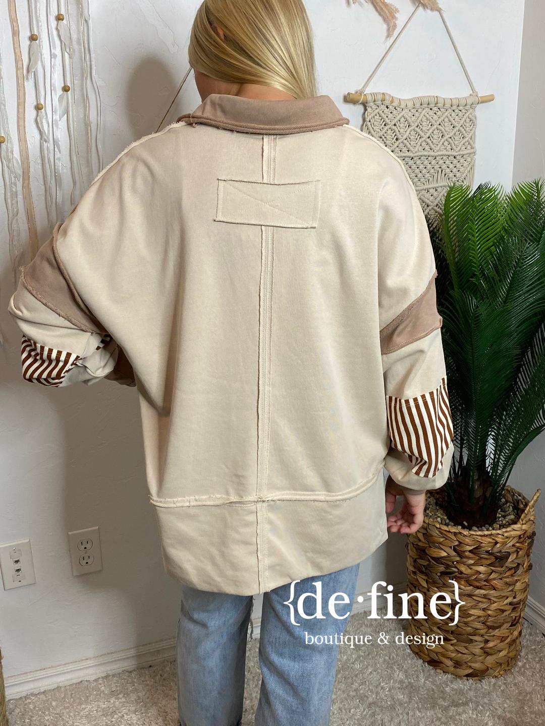 Brown and Taupe V-Neck Oversized Top