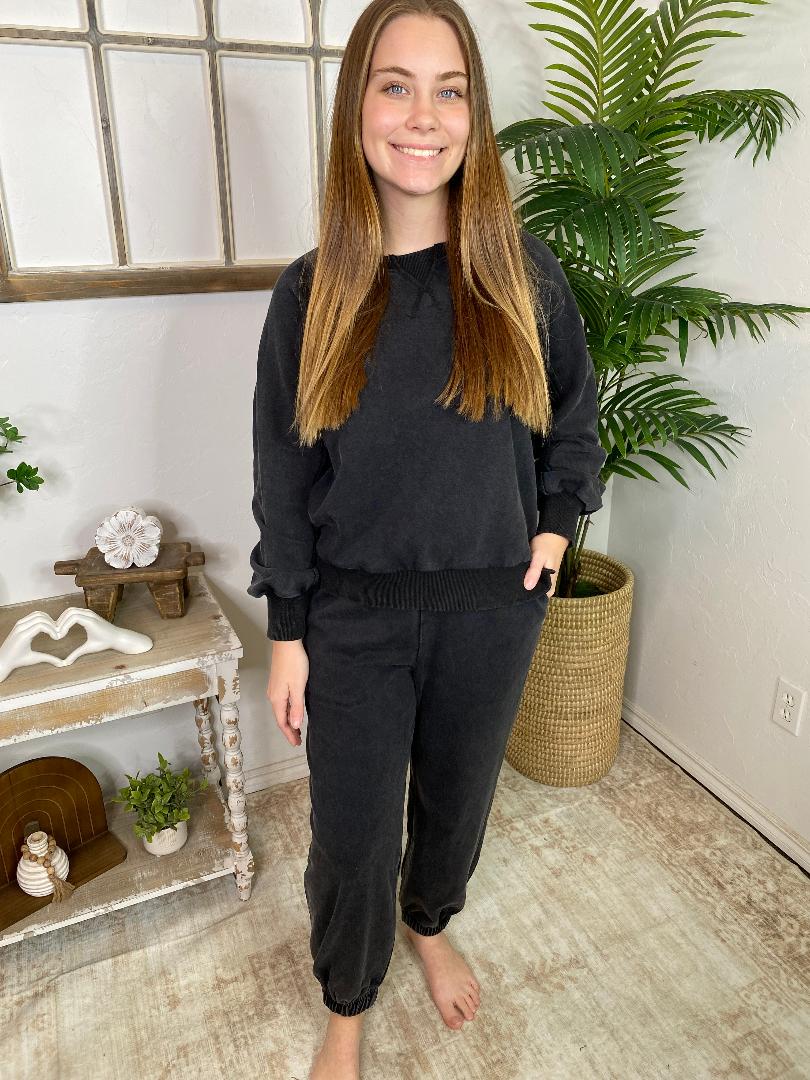 Black Mineral Washed Jogger Set