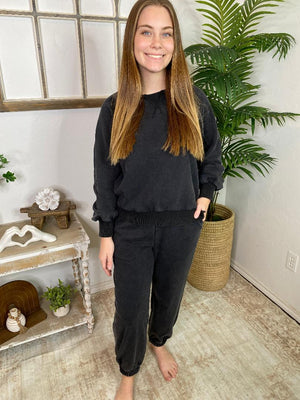 Black Mineral Washed Jogger Set