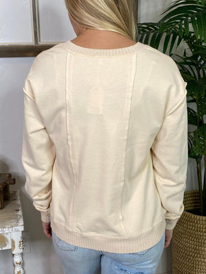 Cream, Magenta or Black V-Neck Pullover with Pocket